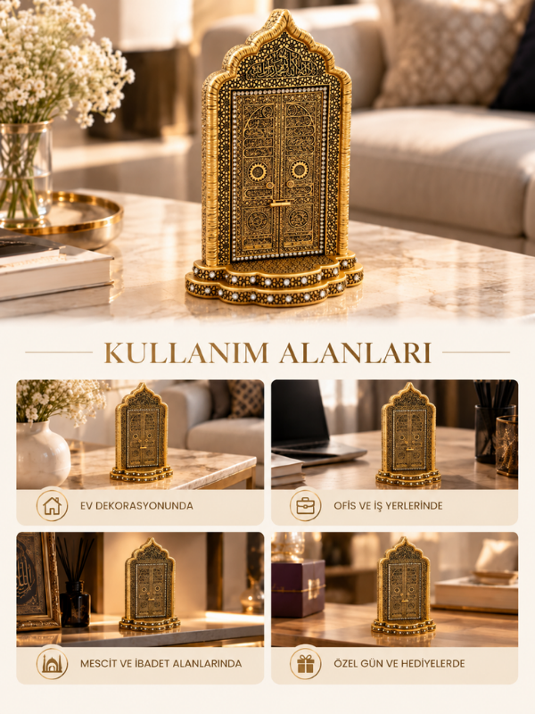 Kâbe-i Muazzama Kapısı Biblosu | Geleneksel Motifli Lüks Dekoratif Hediyelik