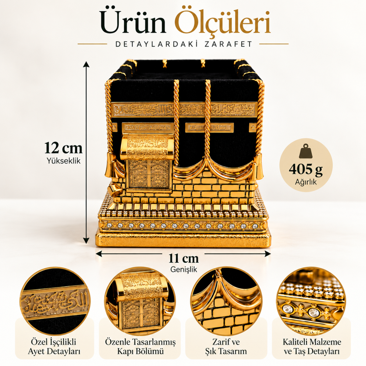 Kâbe-i Muazzama 3 Boyutlu Dekoratif Biblo | Siyah & Gold Özel Tasarım