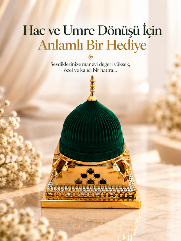 Mescid-i Nebevi Yeşil Kubbe Biblosu | Kadife Dokulu Gold Detaylı İslami Dekor